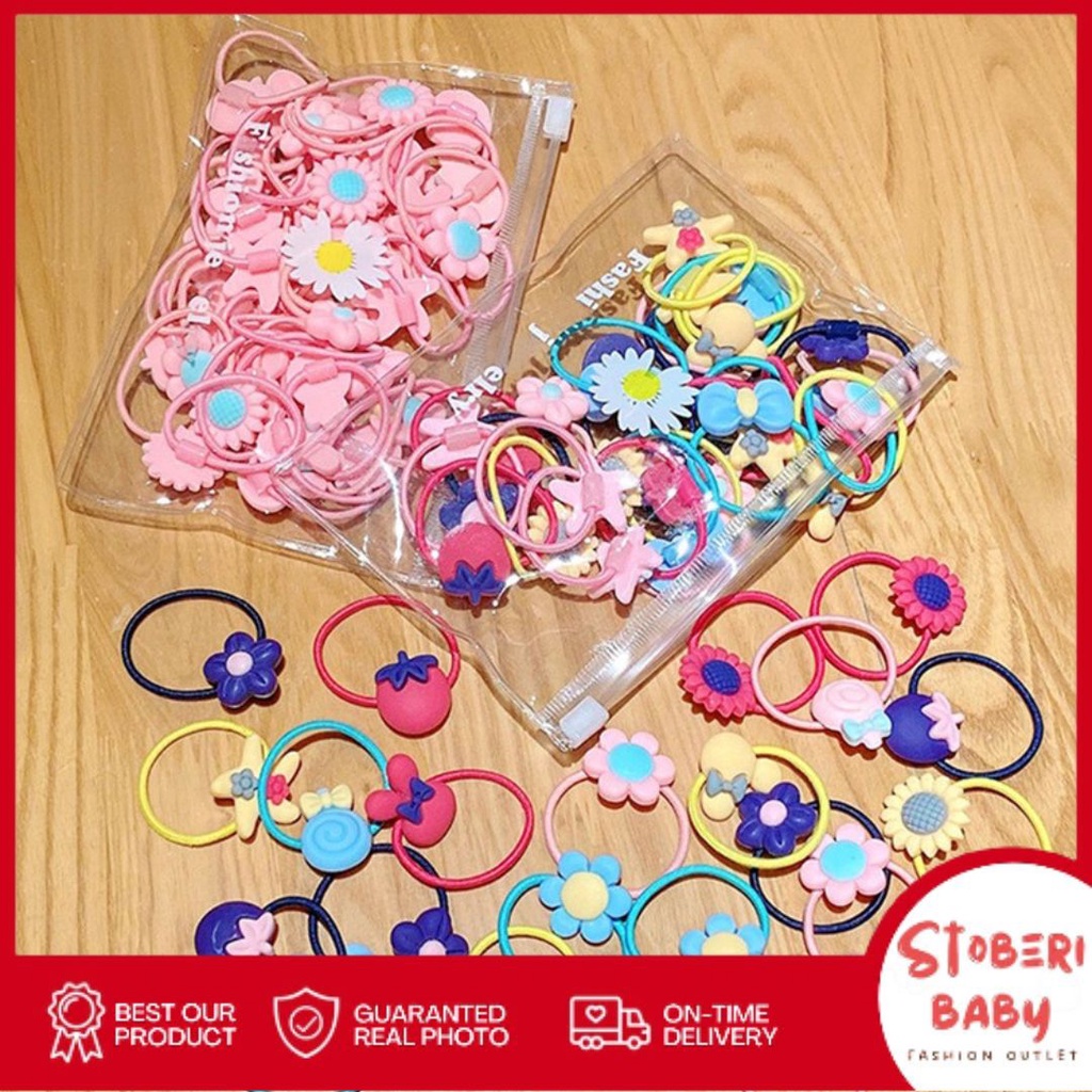 stoberi baby - IKAT RAMBUT BLOSSOM 20PCS Ikat Rambut Anak Karakter / Ikat Rambut Korea Anak / Ikat Rambut Elastis FREE POUCH