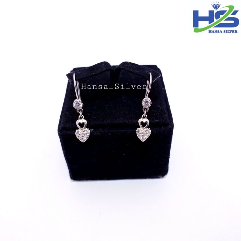 Anting Perak Asli Silver 925 Lapis Emas Putih Model Agogo Love - Anting Wanita Anti Karat