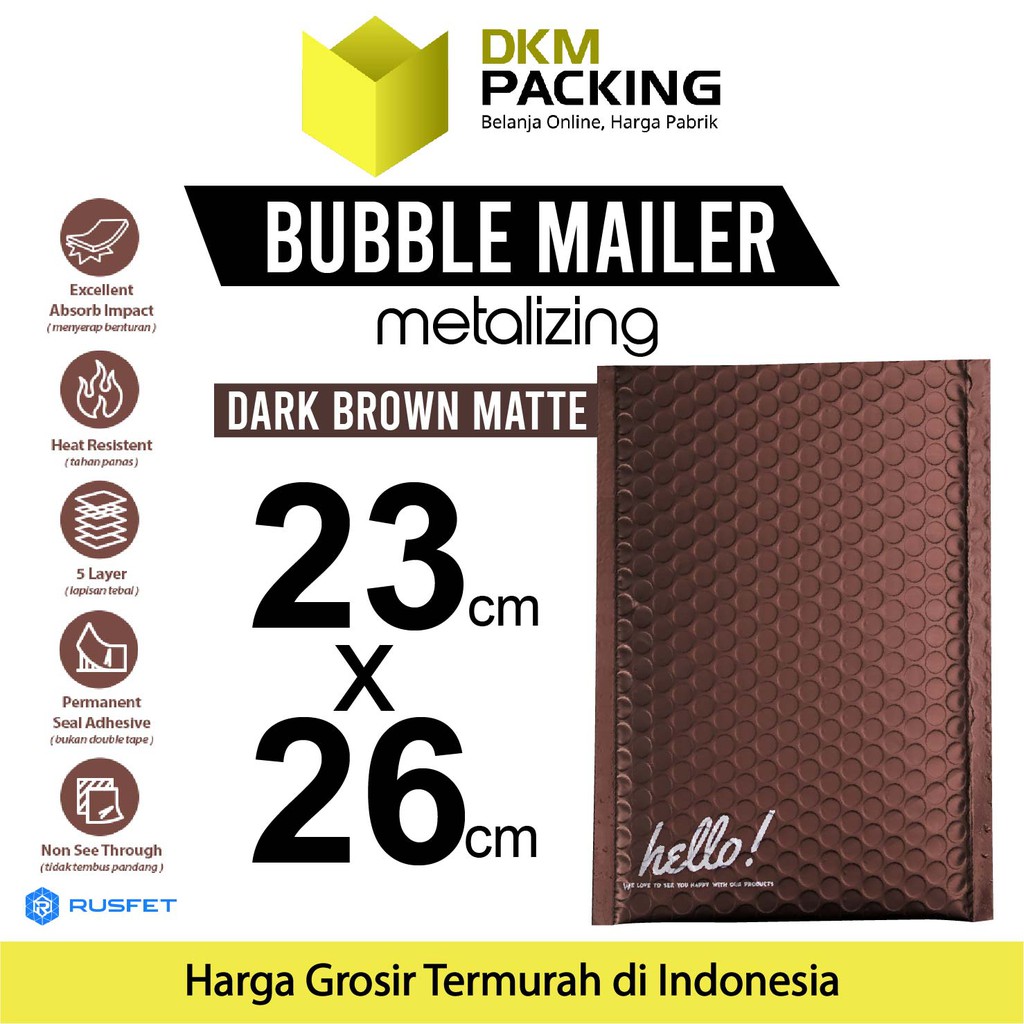 AMPLOP BUBBLE WRAP DARK BROWN 23x26cm RUSFET COKLAT ENVELOPE BUBBLE BAG MAILER PREMIUM TERMURAH / SA