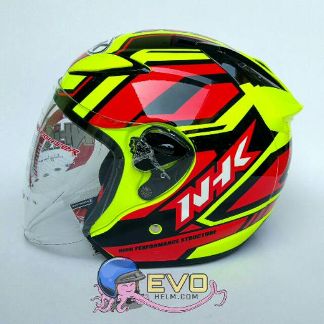 NHK R6 SE NITRO GRAPHIC Half Face - Single Visor YELLOW FLUO - RED