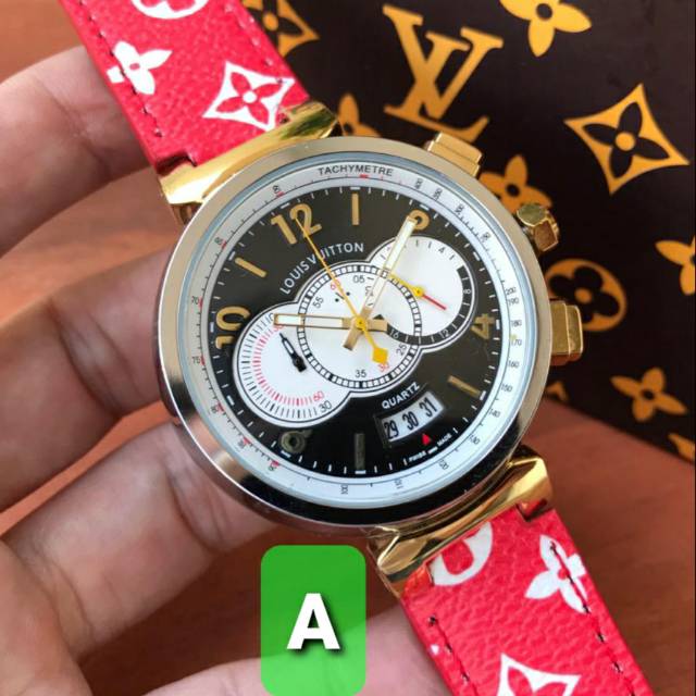 JAM TANGAN ANALOG WANITA atau PRIA LOUIS VUITTON LV110gold SEMI SUPER