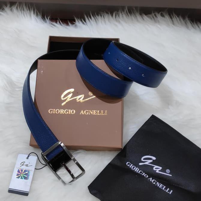 Giorgio Agnelli Reversible Belt Genuine Leather In Blue-Black Color