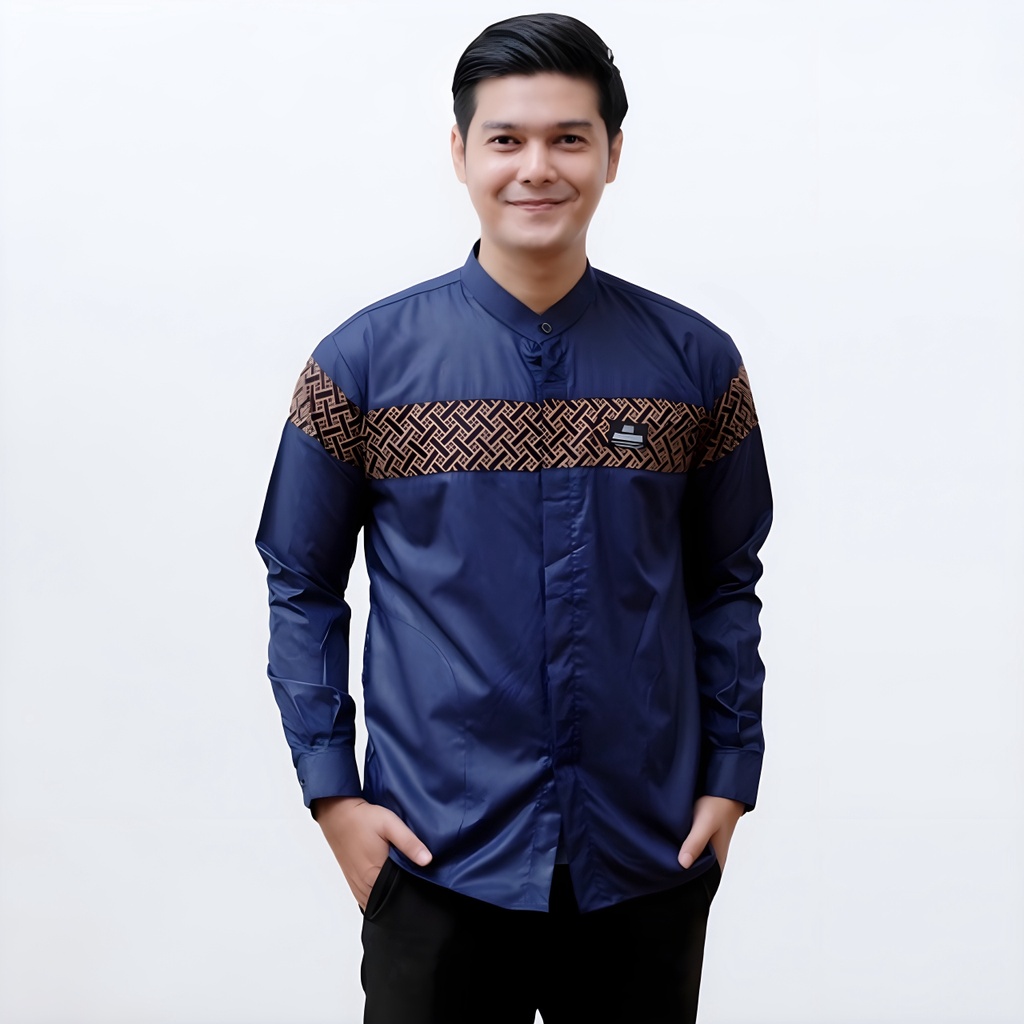 Baju Koko Pria Dewasa Lengan Panjang Motif Kobata Qynang Kombinasi Batik Terbaru Original Alqorni