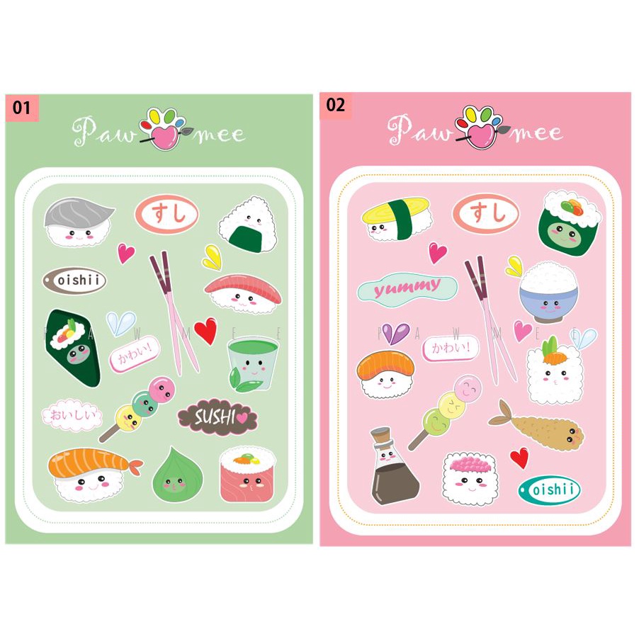 

Sticker Aesthetic - Deco Sticker Journal - Pawmee - Cute Stiker tema Sushi