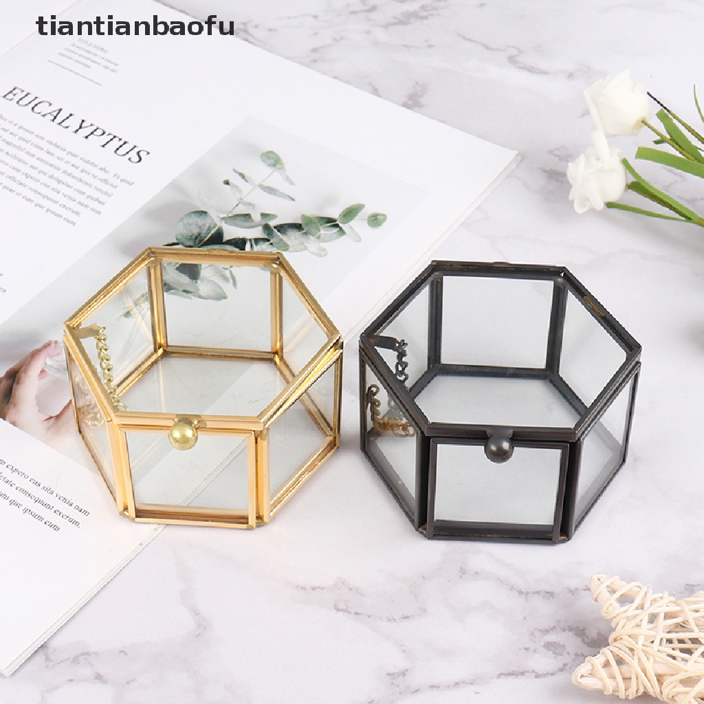 [tiantianbaofu] Geometrical Glass Jewelry Box Jewelry Organize Holder Ring Box Jewelry Storage Boutique