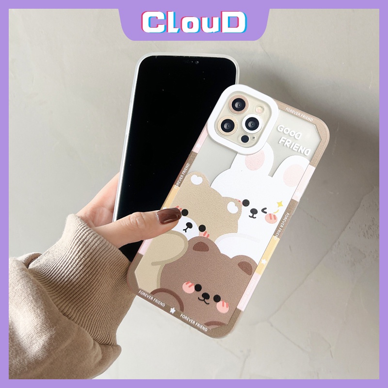 Casing Ponsel Kartun Beruang Kelinci Untuk Iphone11 7plus XR iPhone 6 6s 8 7 Plus 11 12 14 13 Pro MAX X XS MAX SE 2020pelindung Kamera Tahan Guncangan Teman Hewan Lucu Bening Lembut TPU Cover