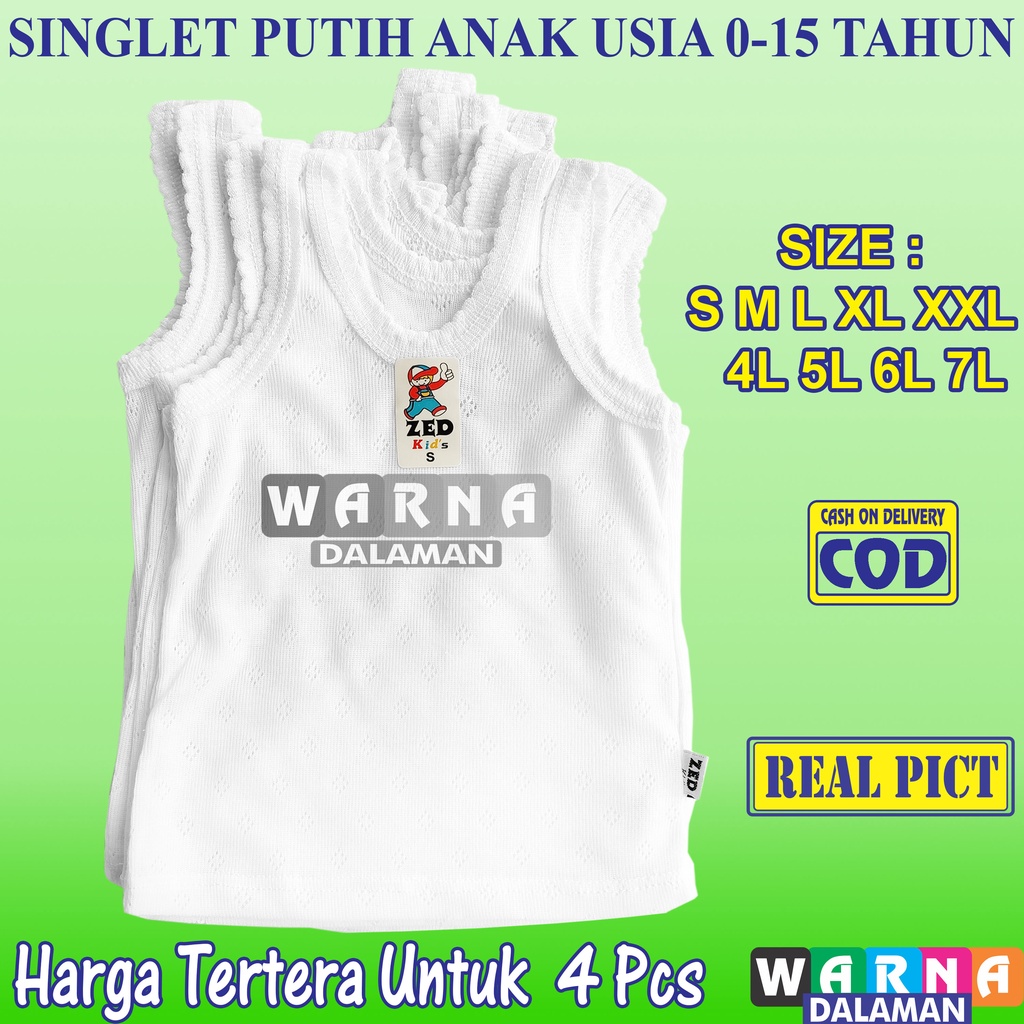 4 Pcs Singlet Putih Anak Perempuan dan Laki Laki Usia 0-15 Tahun Khusus Warna Putih Bahan Jala WARNA DALAMAN