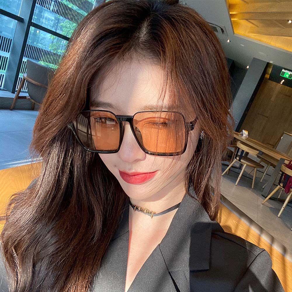 Mxbeauty Kacamata Kotak Mewah Merek Orange UV400 Hitam Teh Warna Lensa Kacamata Matahari Gaya Korea Sunglasses