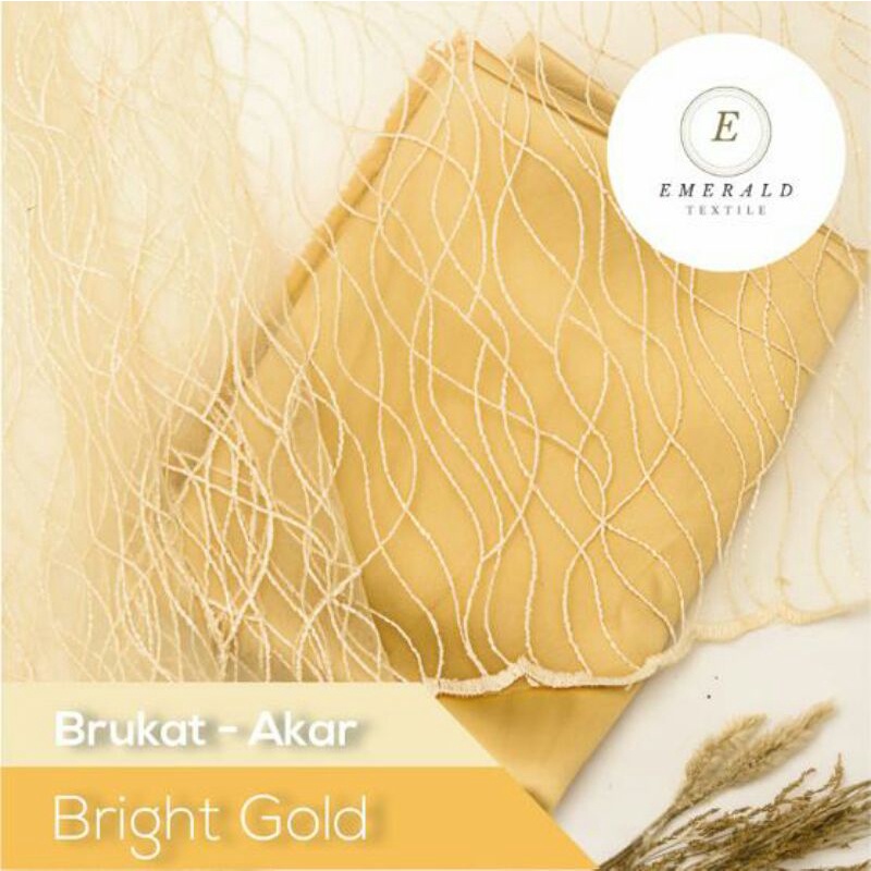 SETENGAH METER Kain Brokat Tile Prancis Bahan Kebaya Motif Akar - Brick Gold / Light Gold ( HARGA PER 50cm KAIN )
