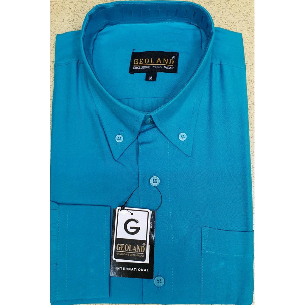 KEMEJA POLOS LENGAN PANJANG PRIA GEOLAND (BIRU TOSCA)