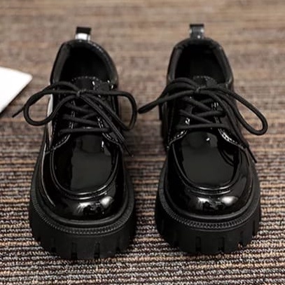 SEPATU SEKOLAH WANITA BLACK GLOSY / SEPATU REMAJA DEWASA PREMIUM