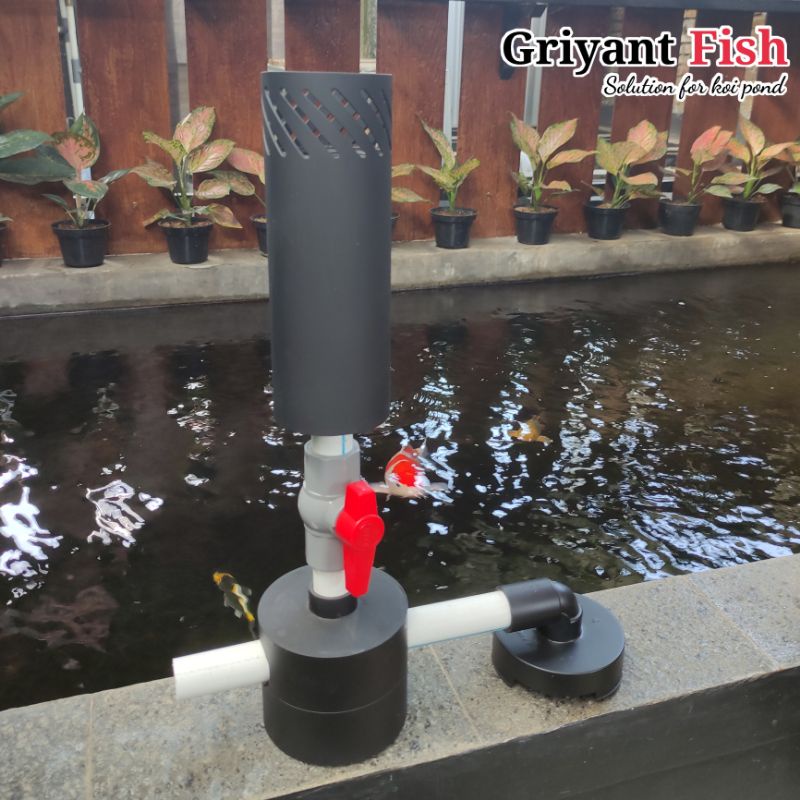 Set Instalasi Skimmer Floating dan Vacuum Bottom Drain Kolam Koi