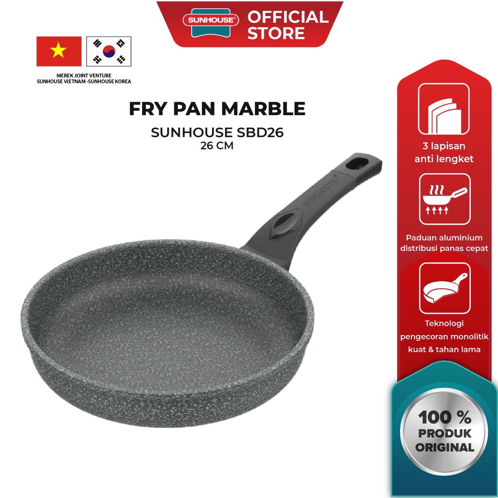 Frypan Marble Sunhouse 26 Cm SDB-26 / Teknologi Korea / Penggorengan / Frypan Marble / Penggorengan Anti Lengket Maifan terbaru