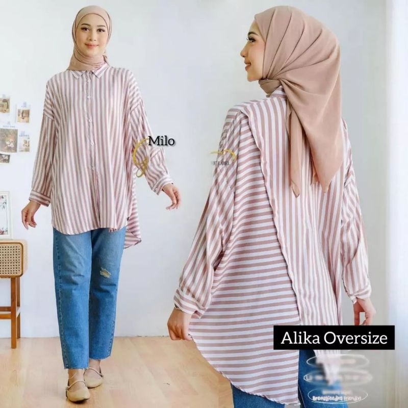 BLOUSE SALUR OVERSIZE ATASAN JUMBO TERBARU/ALIKA BLOUSE OVERSIZE/KEMEJA WANITA LD 130 CM/FAR MOSLEMSTORE