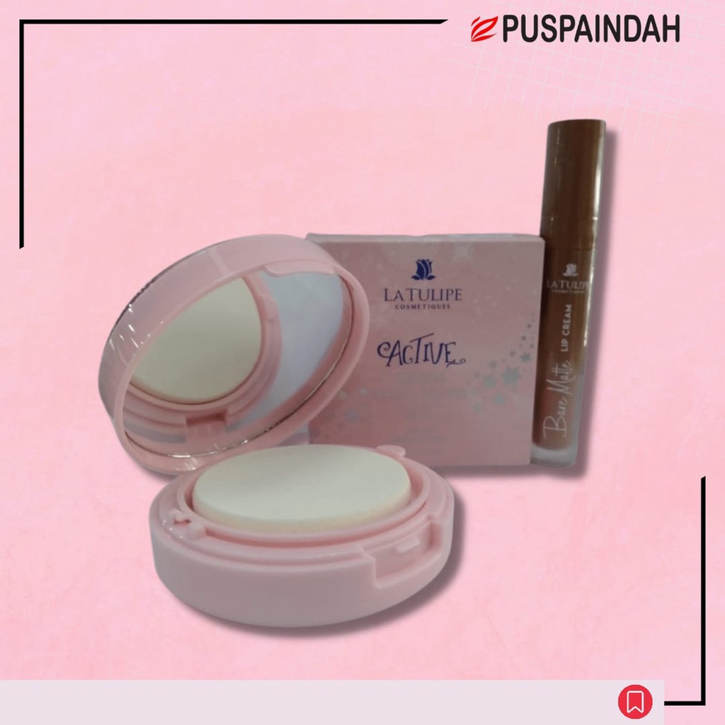 (paket) LA TULIPE ACTIVE FLAWLESS PRESSED POWDER DAN LIP CREAM