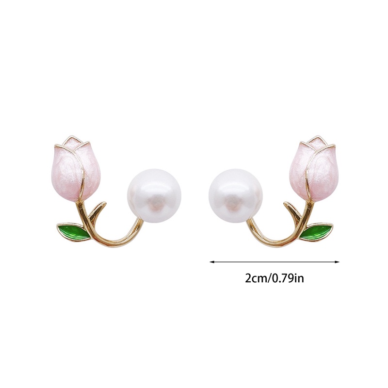 Anting Stud Desain Bunga Tulip Aksen Mutiara Gaya Perancis Untuk Wanita