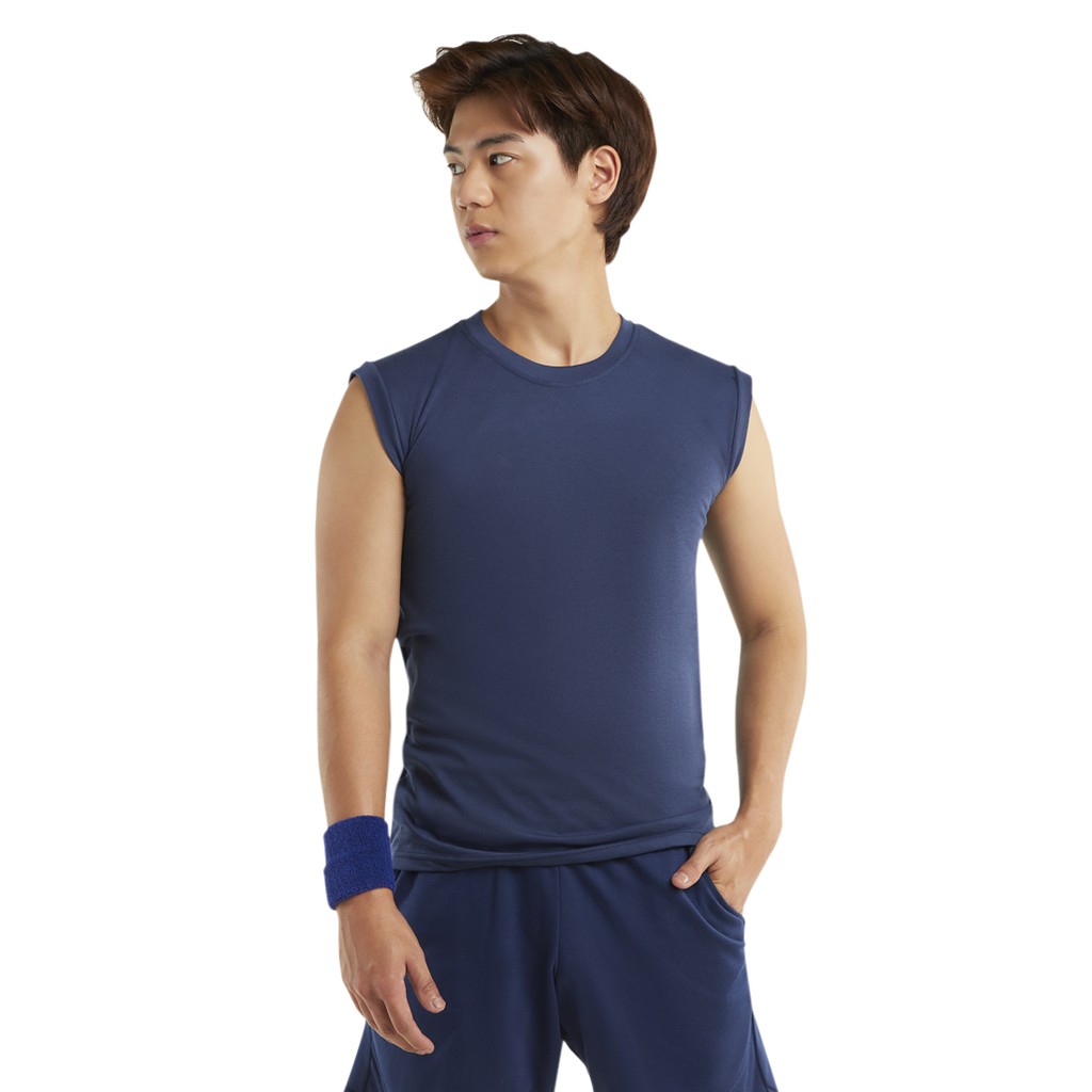 DONSON Sportswear Simple Singlet Tanktop Dalaman Bahu Lebar Sleeveless Tshirt Olahraga Polyester Warna Navy