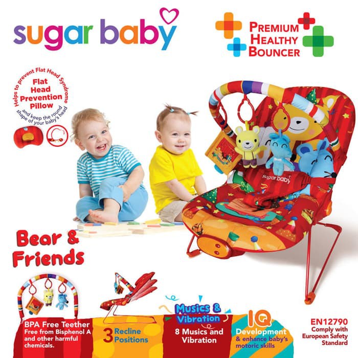 Promo !! PROMO!! SUGARBABY BOUNCER 3 Recline -  Bear and Friends - SUGAR BABY 3 REC MURAH