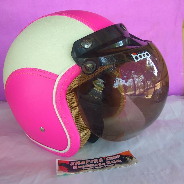 Helm Bogo Fino Pink Fanta Putih Size L Busa Semi Knockdown