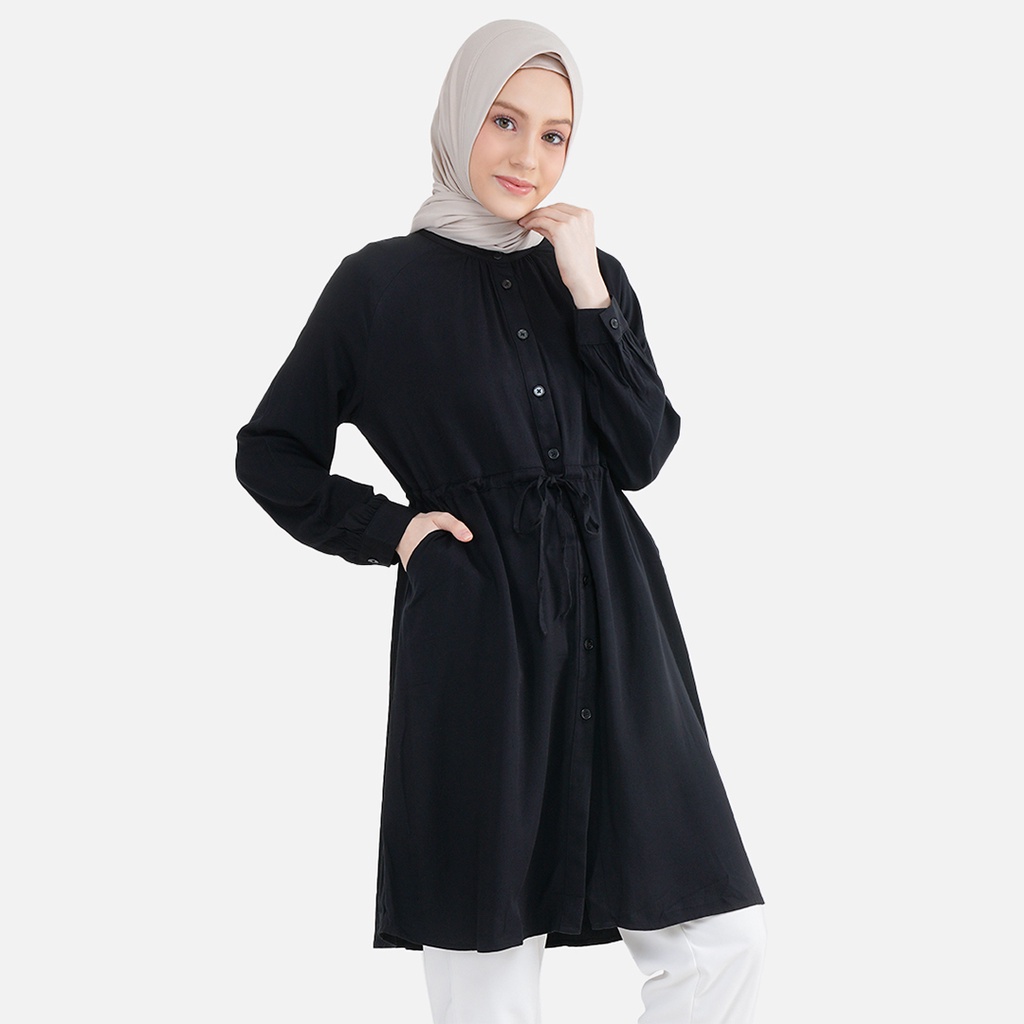 Aeesha Kemeja Tunik Wanita Muslim Lengan Panjang LIN000027A Hitam