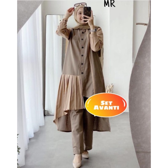 SET CELANA TUNIK AVANTI, MOSCREPE, GAMIS HIJAB MUSLIM, TUNIK SETELAN