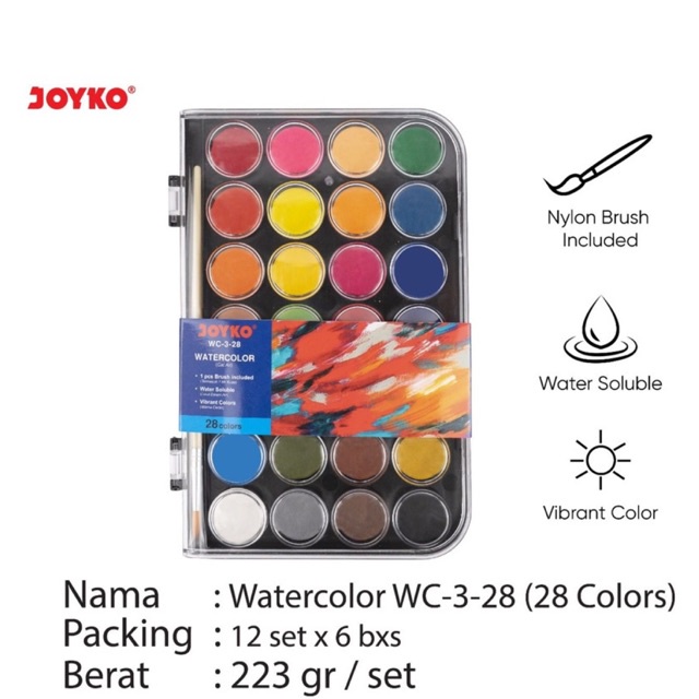 

Joyko Wc 3 28 Warna dan 16W Cake Watercolor Set Cat Air WC-3-28 / 16