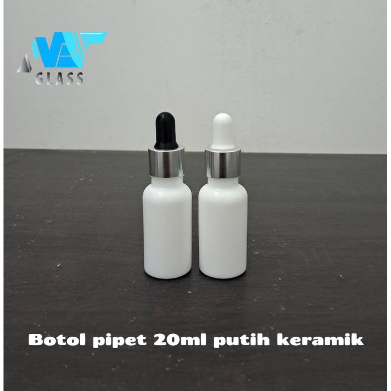 botol pipet kaca 20ml putih mutiara tebal ring silver / botol serum 20ml