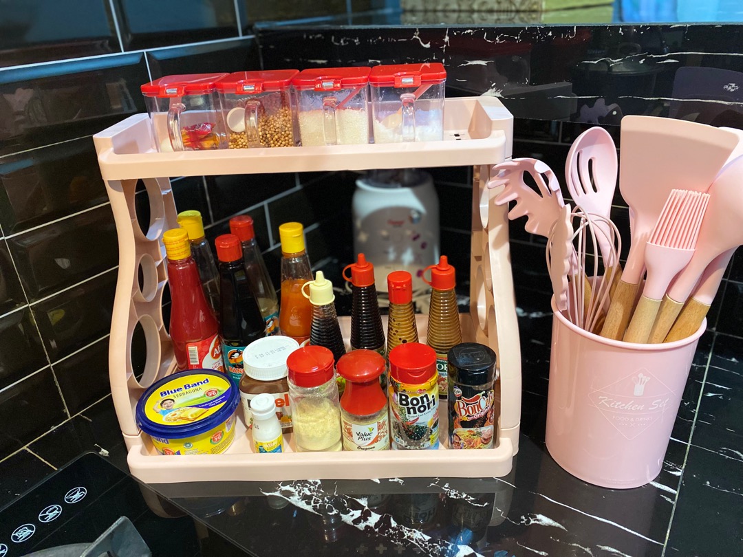 Rak Bumbu Dapur Plastik 2 Susun, Ada Tempat Pisau