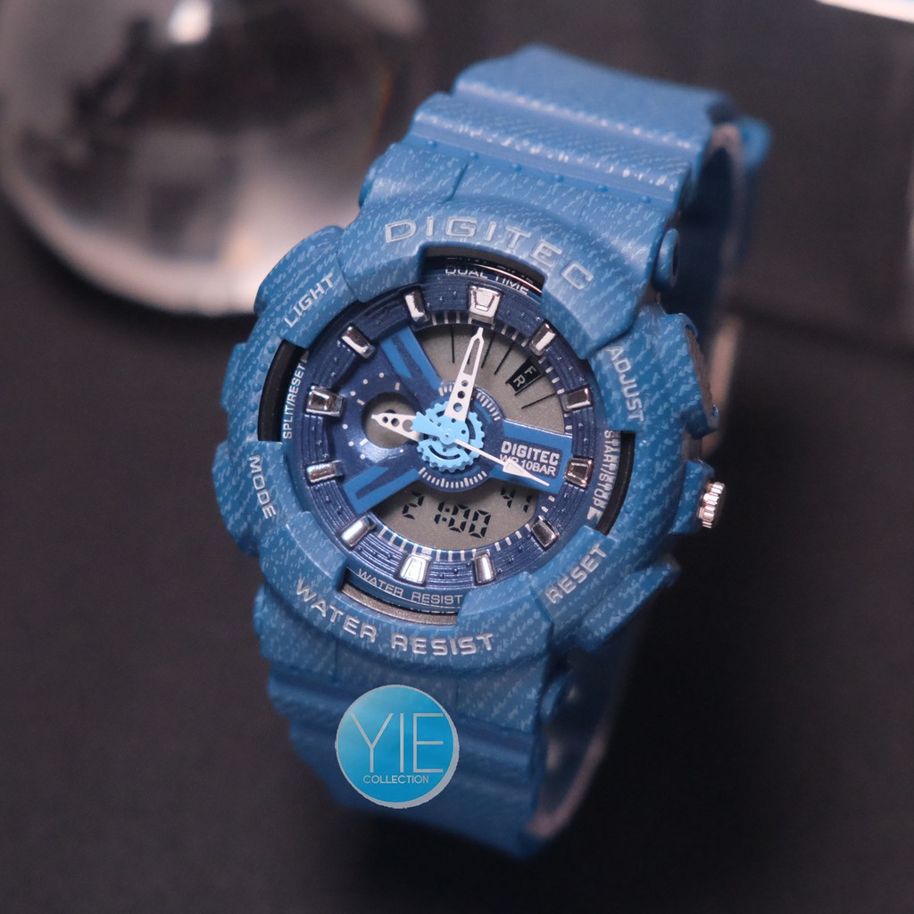 Jam Tangan Wanita Sport Motif Jeans Digitec DG 2115 T Dual Time Anti Air Original - Biru Dongker