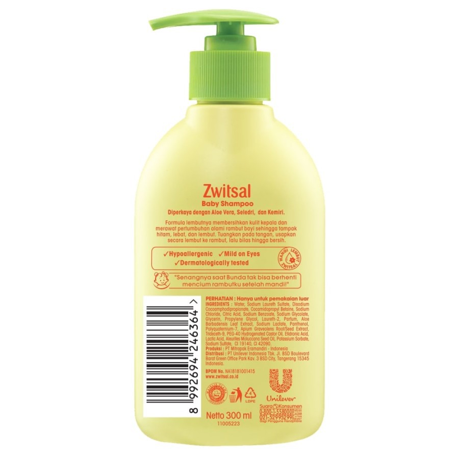 Shampoo Bayi Zwitsal PUMP 300ml &amp; POUCH isi ulang 250ml natural Aloe Vera sampo shampo bayi.