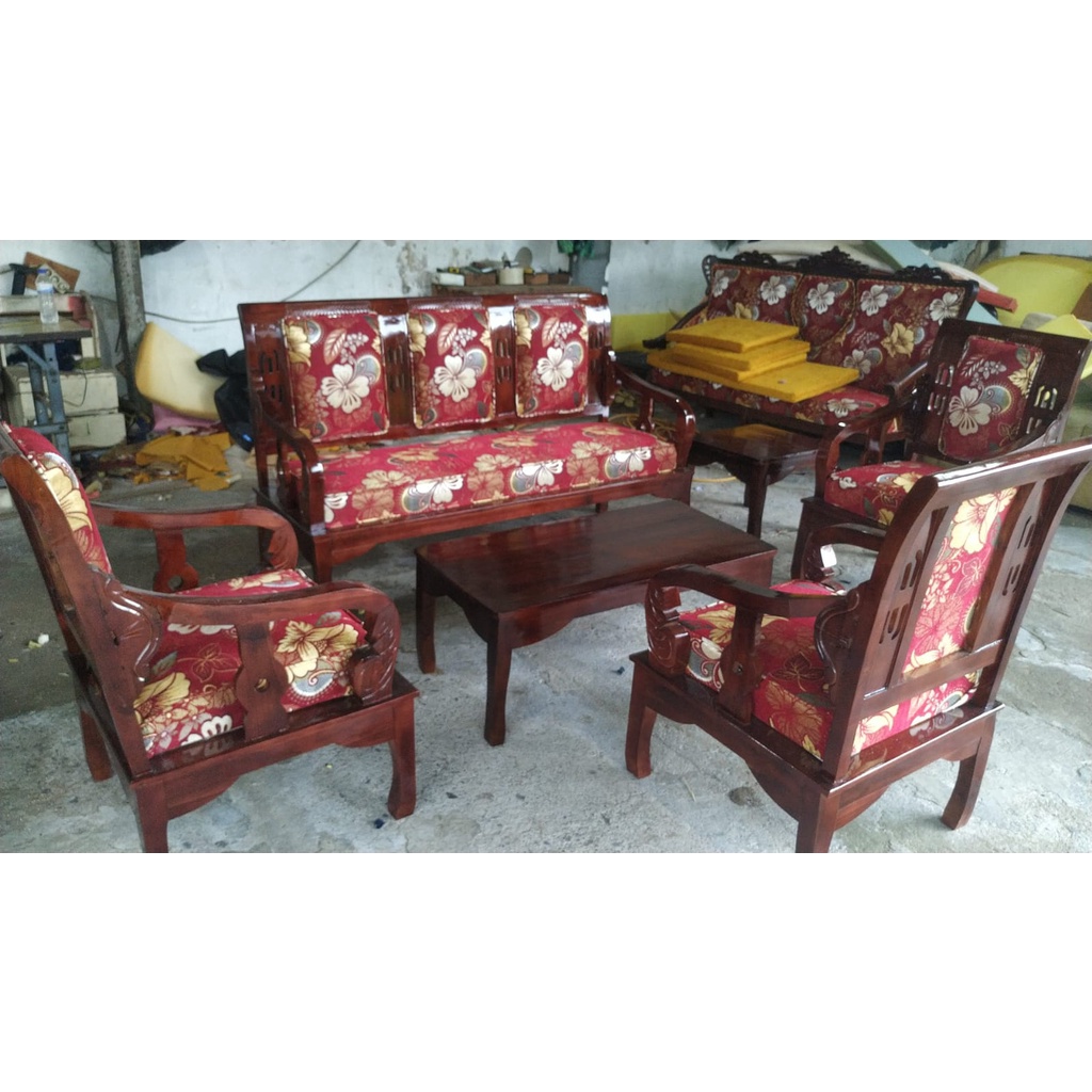 Kursi Tamu Jati Asli Pororo 3111 + Meja Besar + Meja Kecil