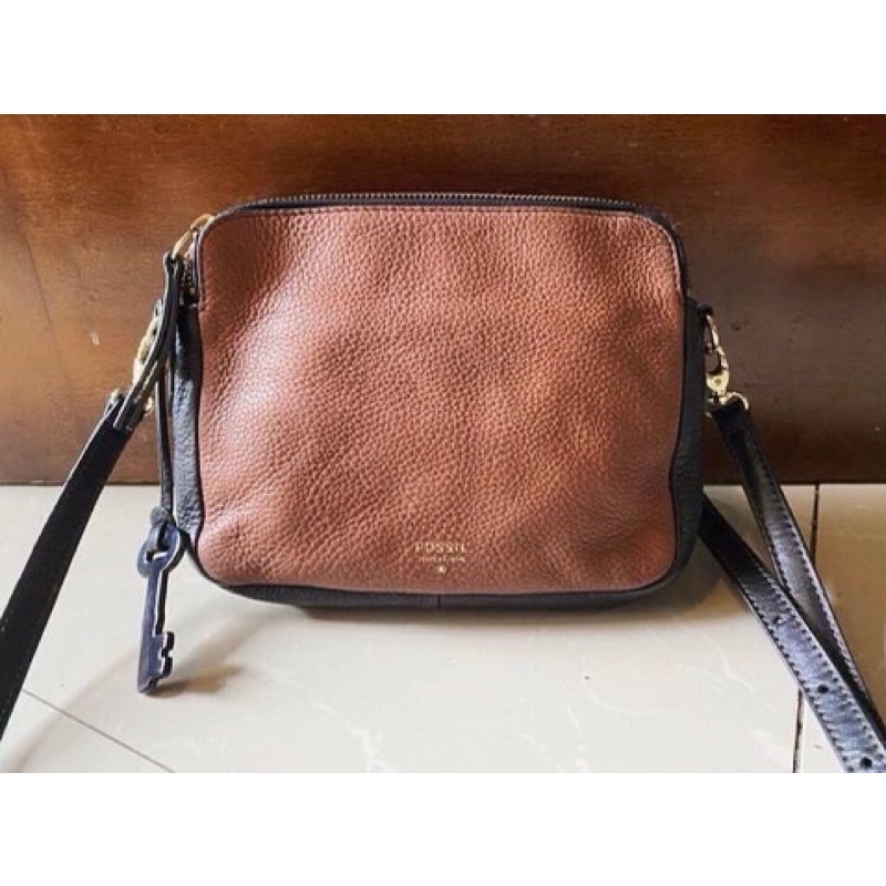 tas selempang fossil preloved jadul vintage bekas second key coklat hitam
