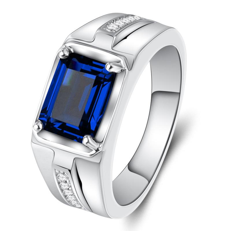 Cincin Model Terbuka Desain Geometri Hias Kristal Sapphire Berkilau Gaya Simple Untuk Wanita