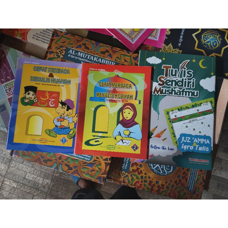 paket 3 buku menulis iqro dan juz amma serta menulis hijaiyah 1 dan 2