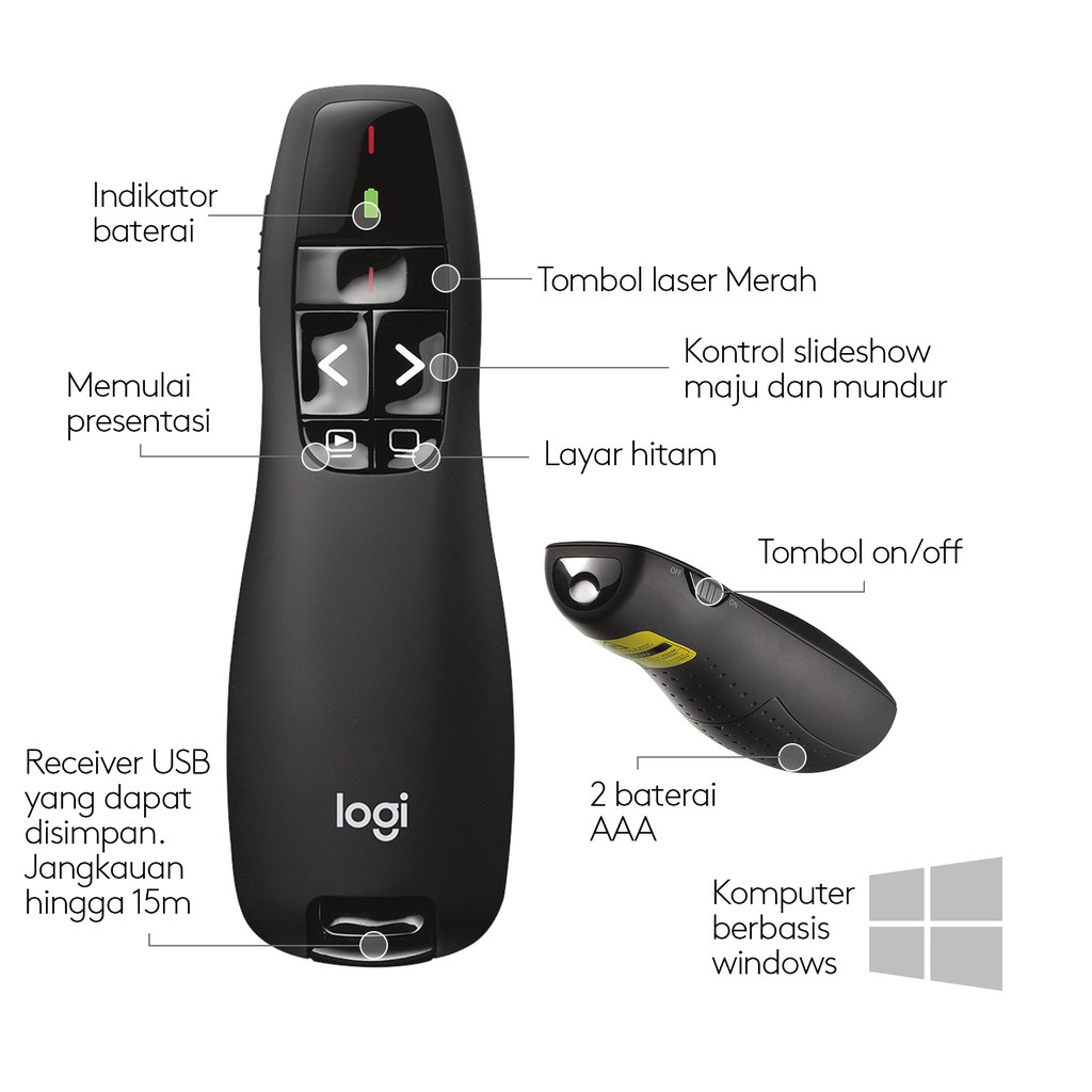 Pointer Logitech R400 Wireless Presenter Laser Presentasi