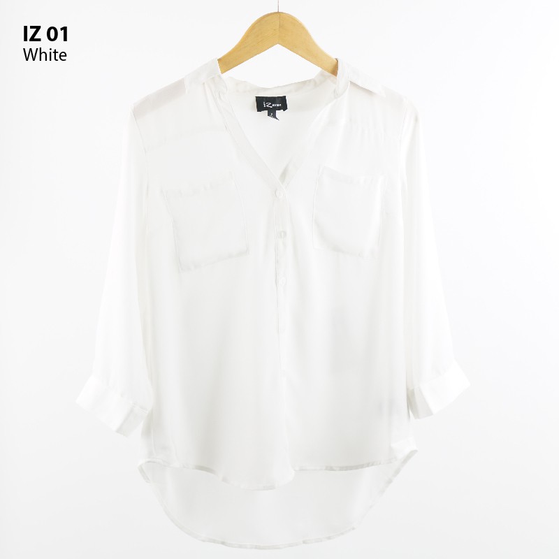 Blouse Iz Byer Warna Putih Baju Atasan Wanita Lengan Panjang Kerah V Ori Import Harga Murah