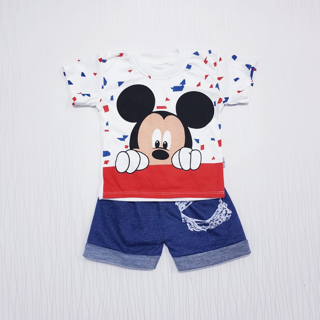 setelan baju anak laki-laki mickey / pakaian bayi cowo casual