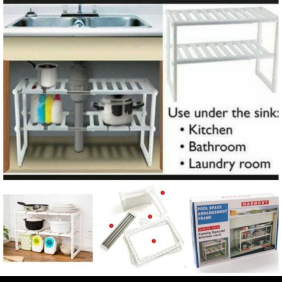 Rak kolong dapur wajan panci serbaguna bawah wastafel kitchen rack sink set dapur multifungsi piring