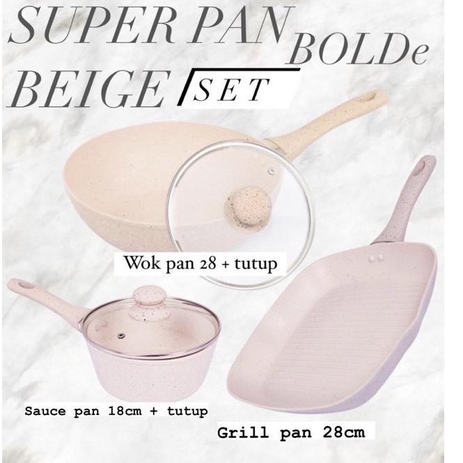 Promo Set Bolde Panci | Set Warna Beige | Sauce Pan Grill Pan Wok Pan