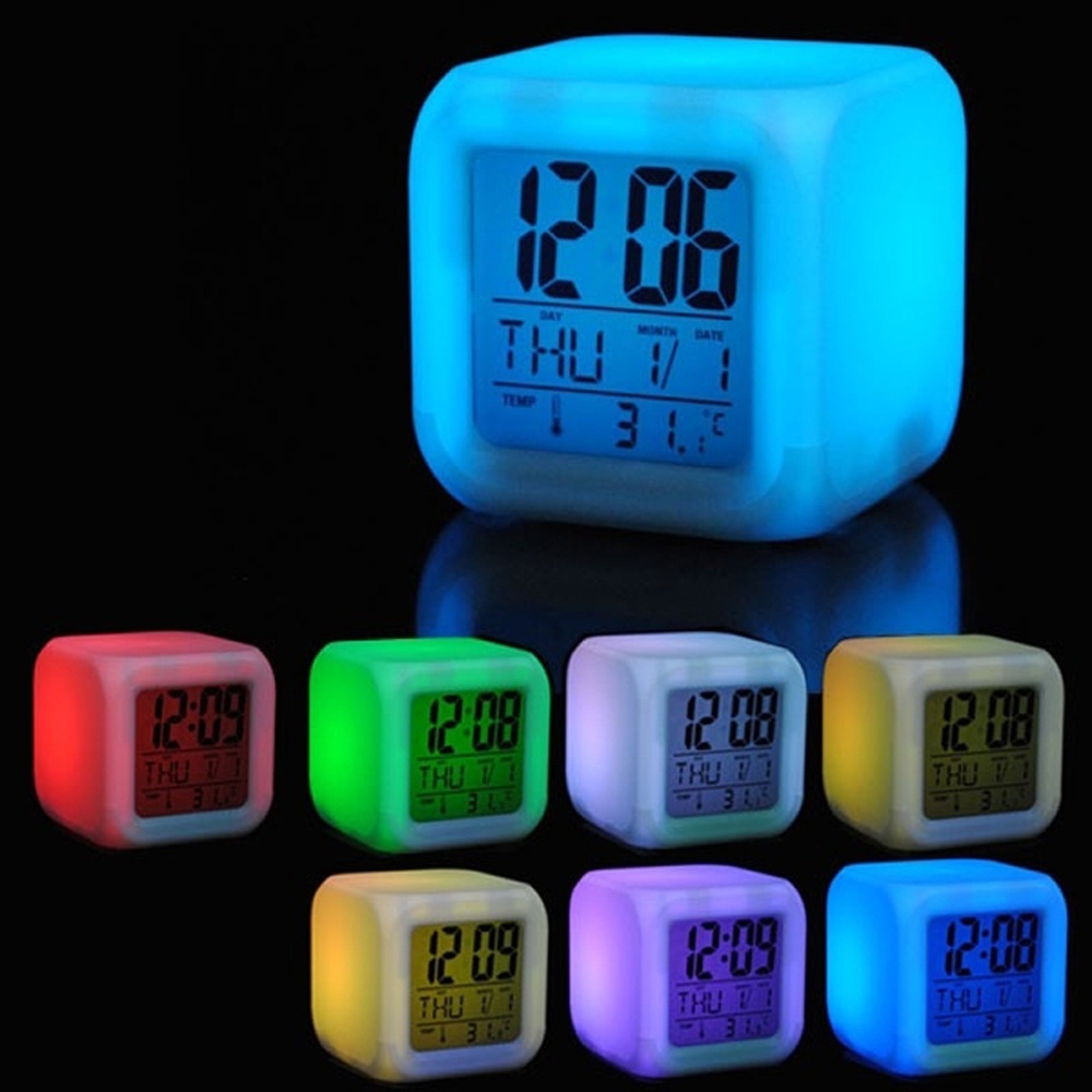 Fleco - Jam Alarm Digital Led Warna Warni - Fleco Jam Waker Led Multifungsi