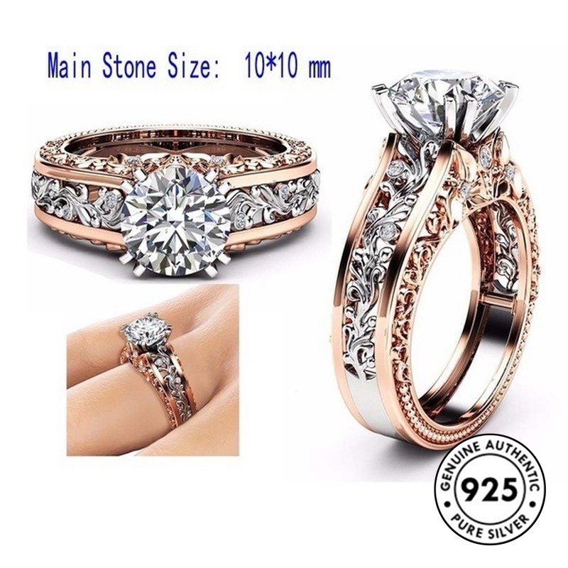 Cincin Berlian Bahan S925 Silver Warna Rose Gold