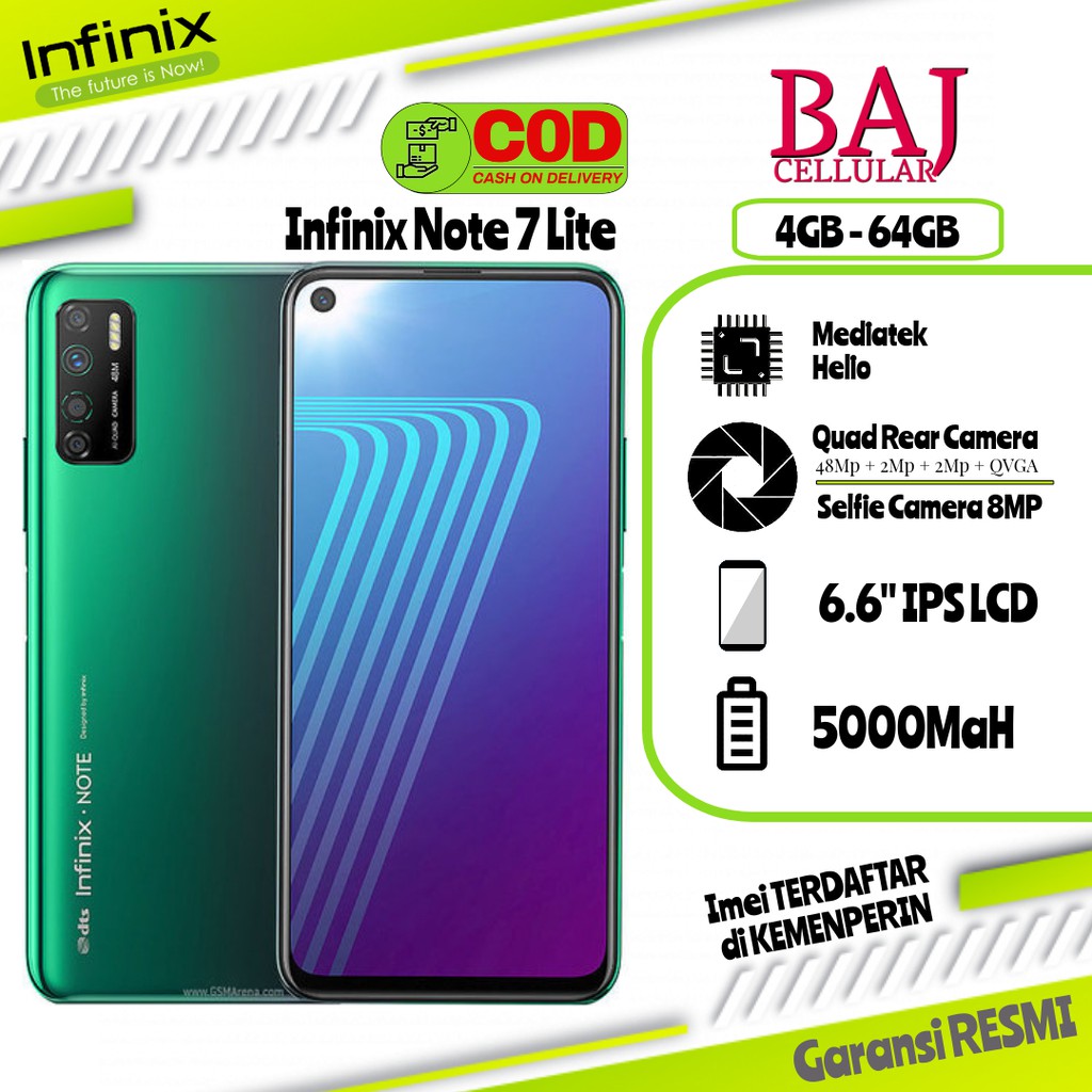 Infinix Note 7 Lite Ram 4GB+64GB  Garansi resmi