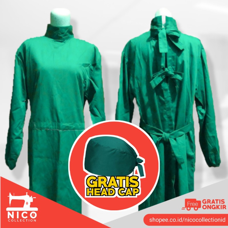 APD Gown Medis Bisa Dicuci Reusable HIJAU / APD Corona Covid 19 bahan kain Drill Murah