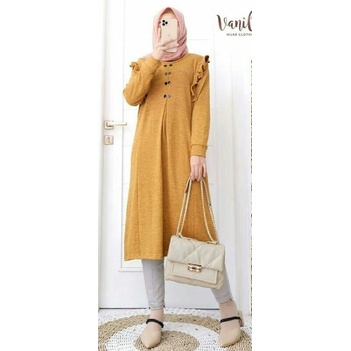 Maya Tunik kunyit kuning long tunic wanita Kaos knit rajut halus panjang keren cewe bagus terbaru