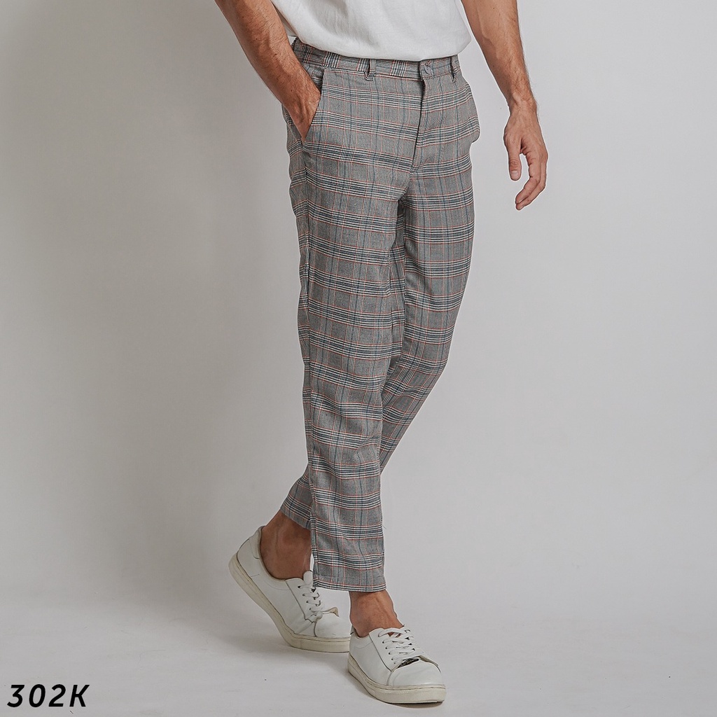 HSRM - Celana Chino Trousers Slimfit Tartan Celana Kotak Kotak Pria Ankle Pants Cullen 296 302