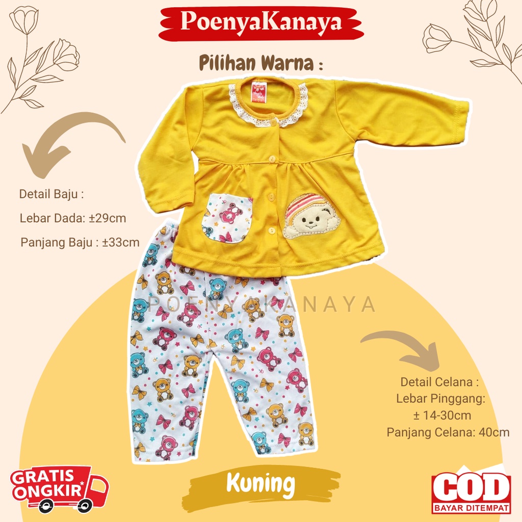 Setelan Baju Bayi Piyama Bayi Panjang Perempuan Beruang Pelangi Angela Kids 6-18 bln SPY96