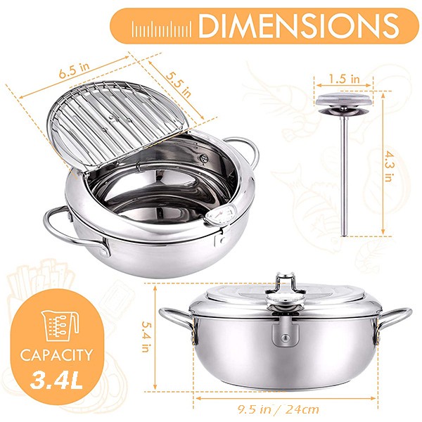 Stainless 3.4L panci Deep Fryer 24Cm w/ termometer Induksi READY