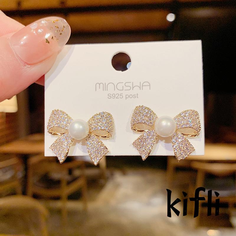 Anting Tusuk,Gantung Desain Pita Hias Mutiara,Gaya Trendy / Simple,Untuk Wanita