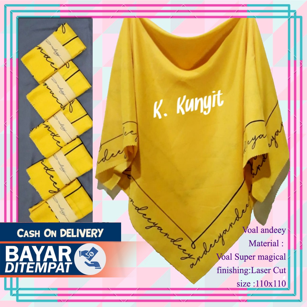 JILBAB SEGIEMPAT Motif POLOS VOAL SUBLIME  PREMIUM LASER CUT BISA COD warna Kuning tosca Wardah bery