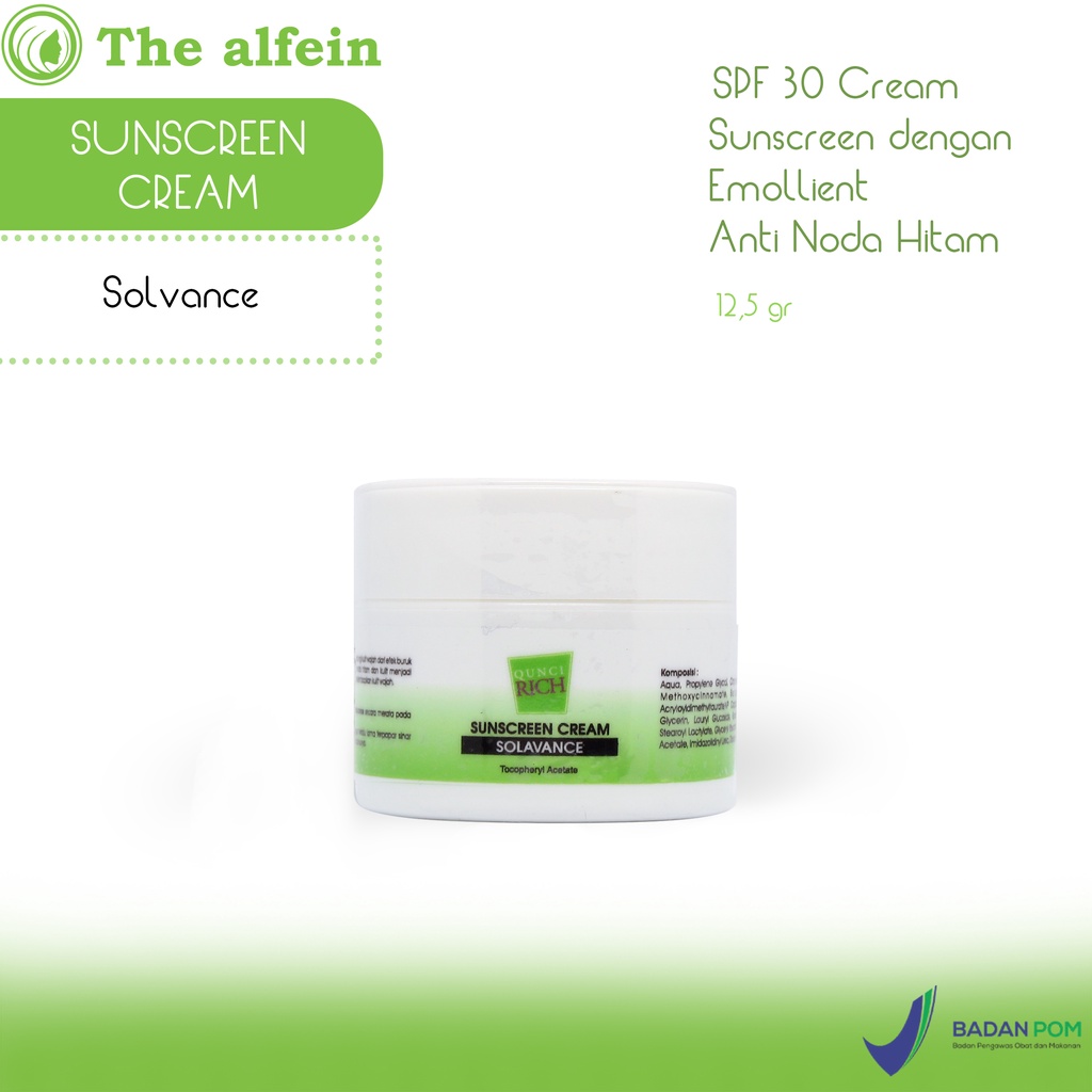 Sunscreen Cream SPF 30 Solavance | Sunscreen dengan Emollient Anti Noda Hitam | 12.5 gr |QUNCI RICH